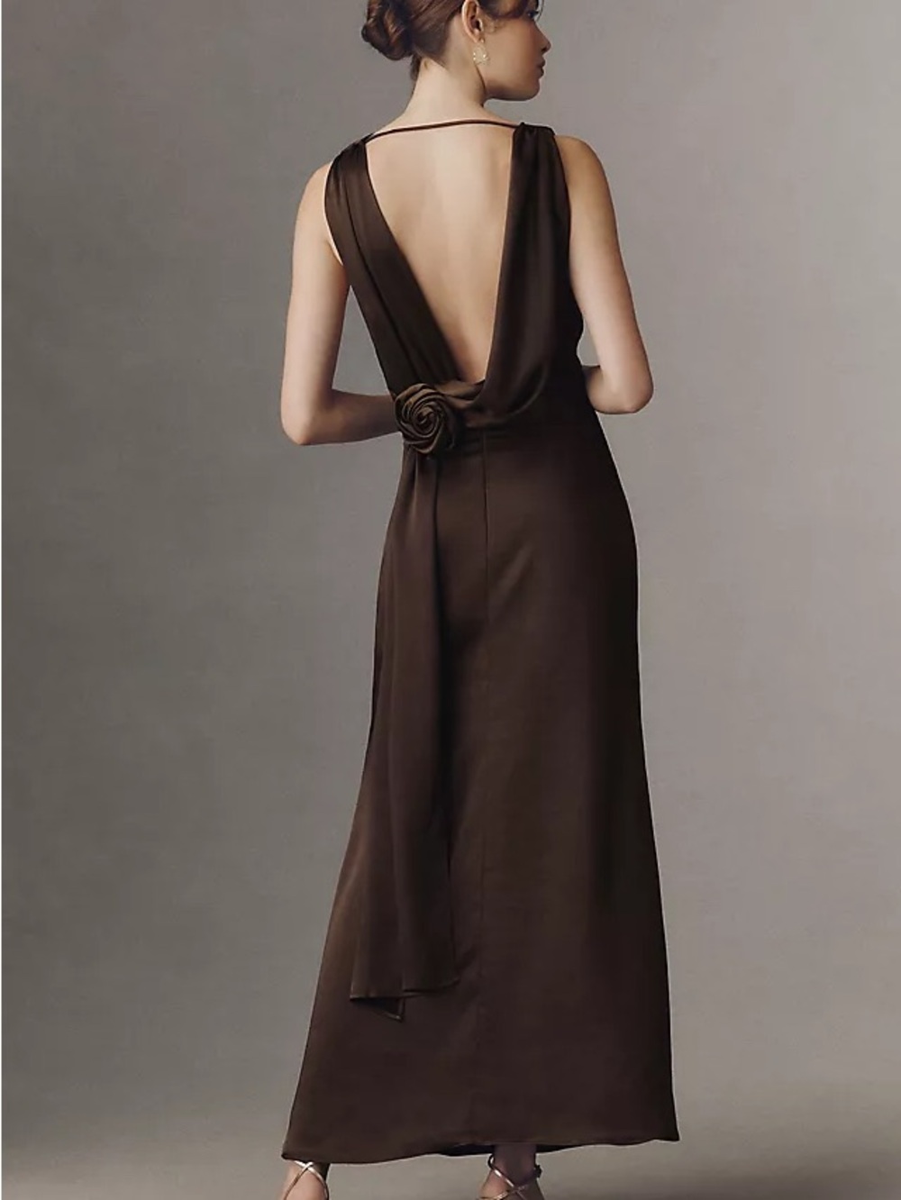 Elliatt Anthropologie Roselle Brown Backless Dress with Draped Rose • msrp $348